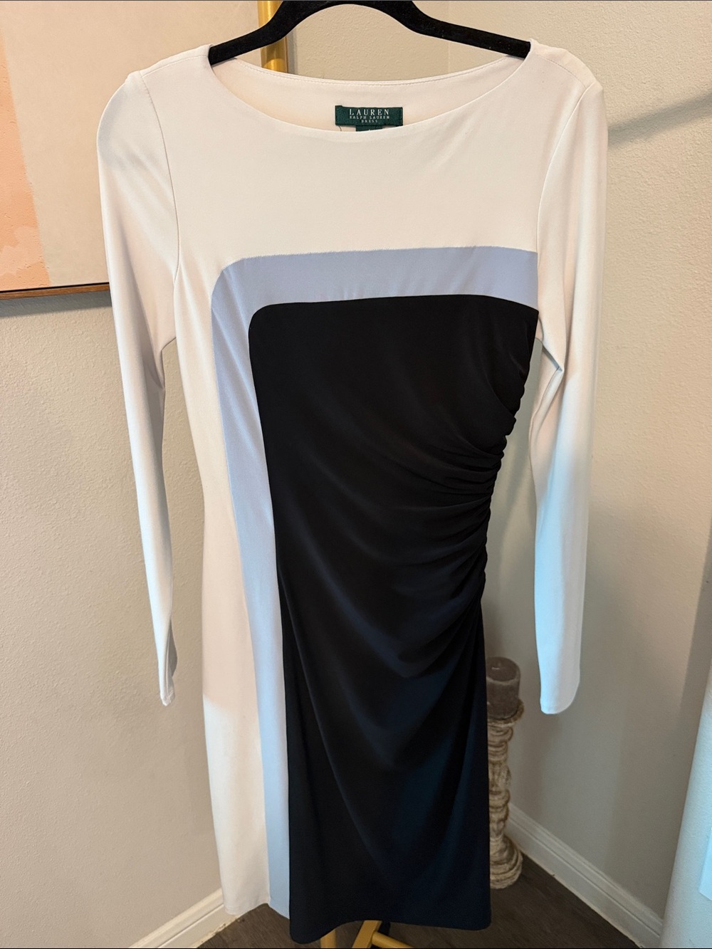 Lauren Ralph Lauren White and Black Colorblock Long-Sleeve Sheath Dress size 4